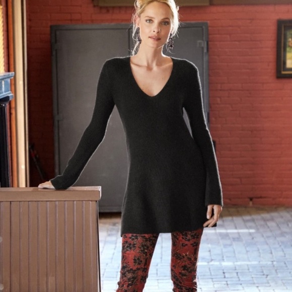 Peruvian Connection Tops - Peruvian Connection Black V-Neck 3/4 Sleeve Back T-Shirt Tunic Long Top